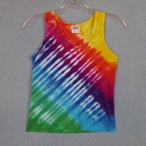 Vintage Tye Die Tank Top Youth Medium Anvil Red Bar Single Stitch USA Made